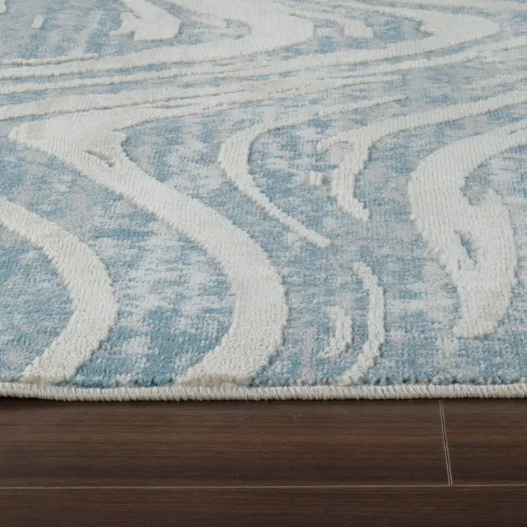 5' X 8' Blue and Beige Abstract Distressed Area Rug