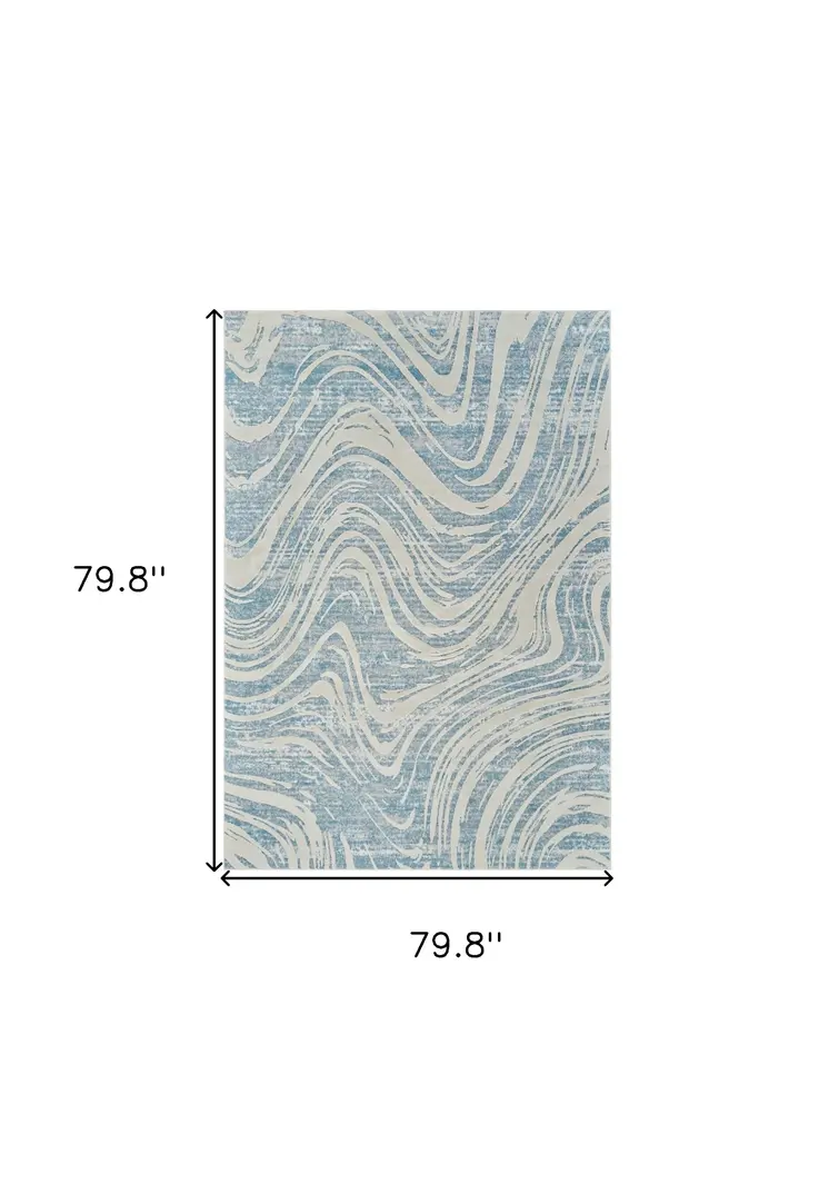 7' X 10' Blue and Beige Abstract Distressed Area Rug