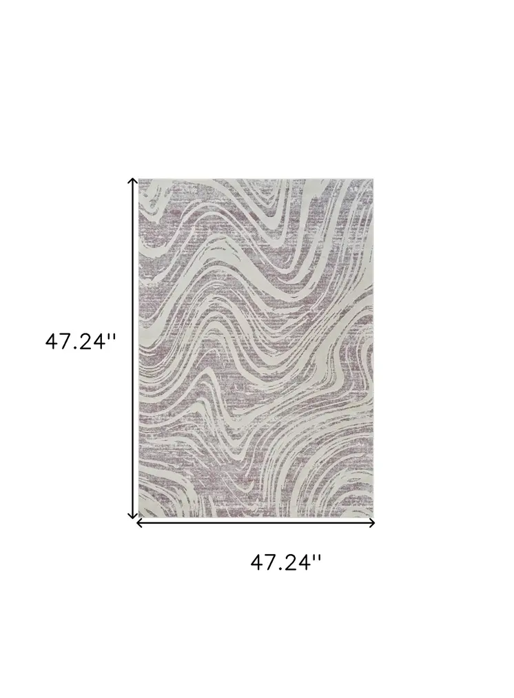 4' X 6' Beige and Purple Abstract Distressed Area Rug