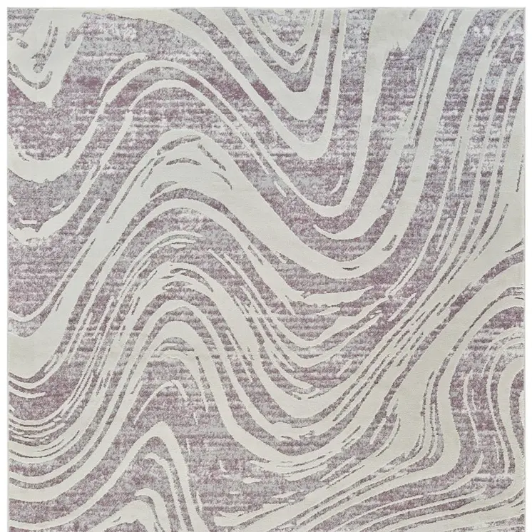 5' X 8' Beige and Purple Abstract Distressed Area Rug