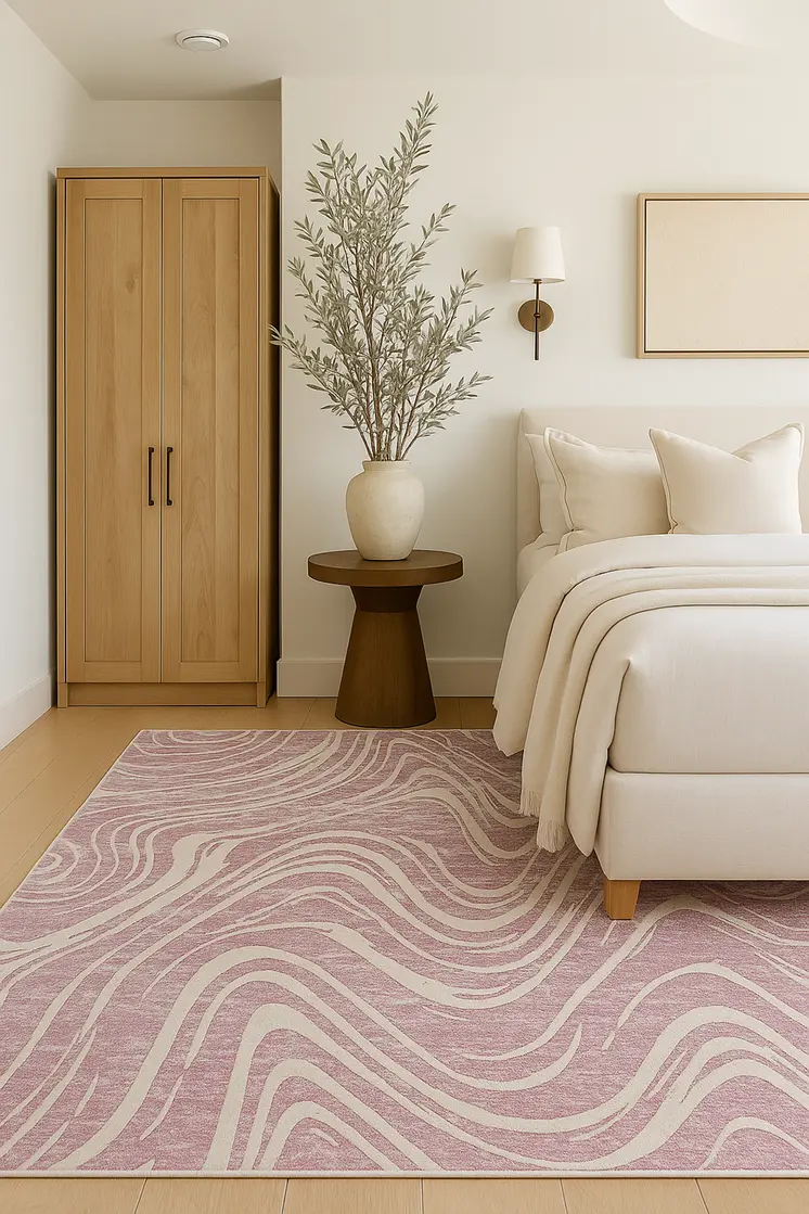 5' X 8' Beige and Purple Abstract Distressed Area Rug