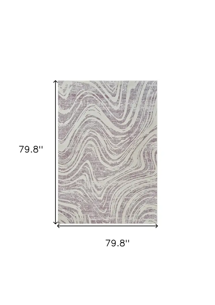 7' X 10' Beige and Purple Abstract Distressed Area Rug
