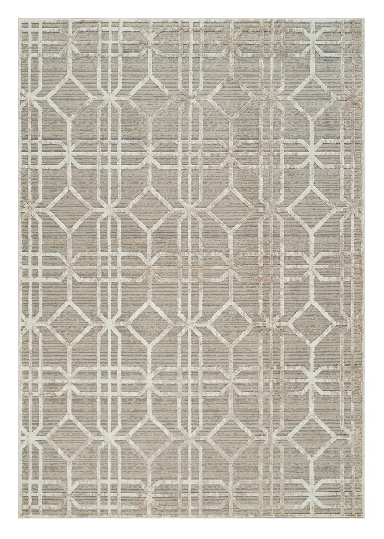 5' X 8' Beige and Brown Abstract Distressed Area Rug