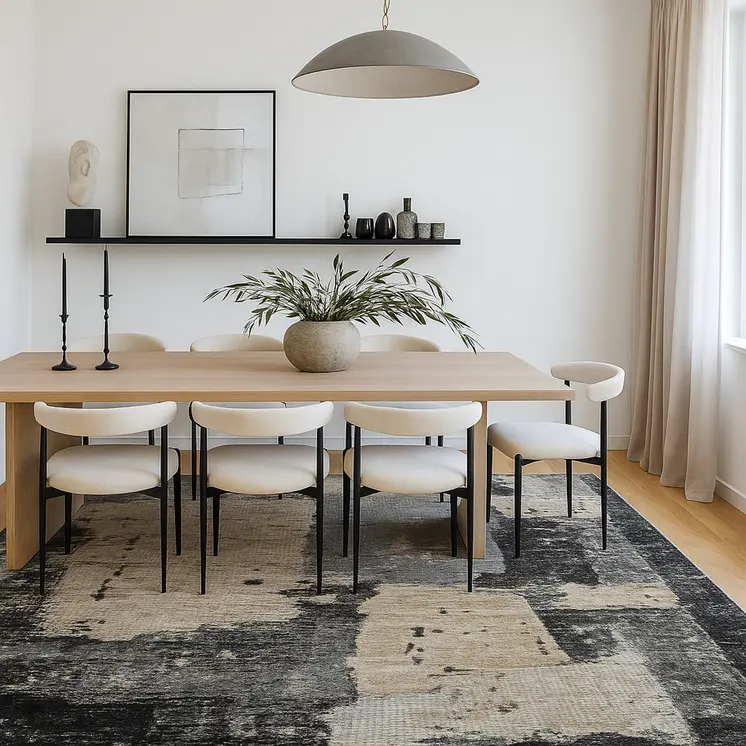5' X 8' Beige and Black Abstract Distressed Area Rug