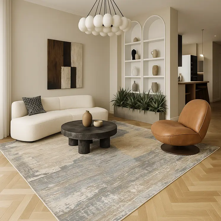 4' X 6' Gray and Cream Abstract Distressed Area Rug
