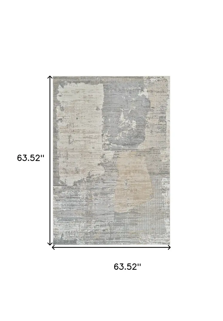 5' X 8' Gray and Cream Abstract Distressed Area Rug