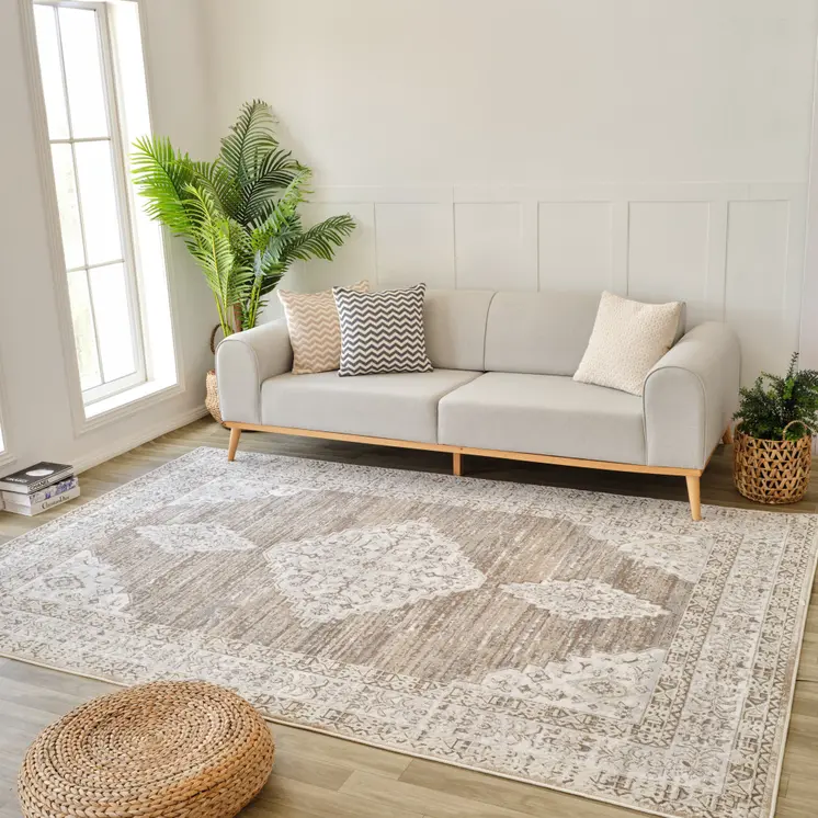 8' X 11' Beige and Brown Abstract Distressed Area Rug