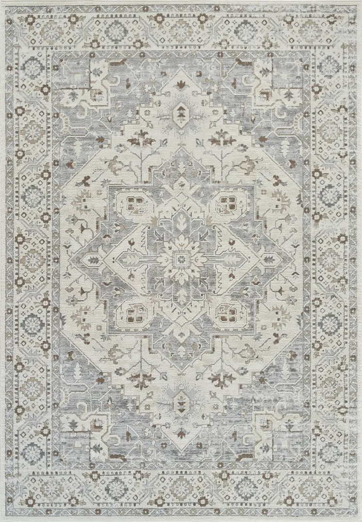 8' X 11' Gray and Beige Oriental Distressed Area Rug