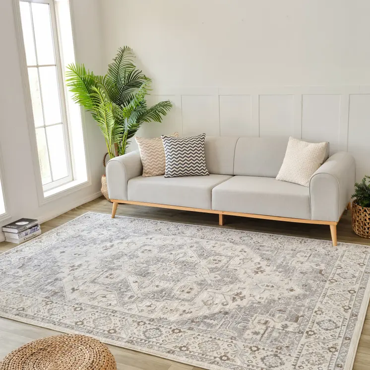 8' X 11' Gray and Beige Oriental Distressed Area Rug