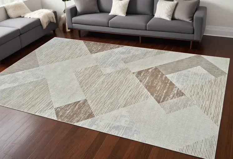 8' X 11' Beige and Brown Abstract Distressed Area Rug