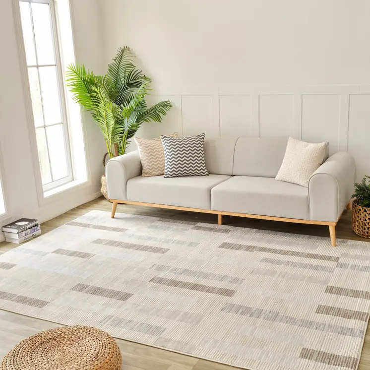 7' X 10' Beige and Brown Abstract Distressed Area Rug