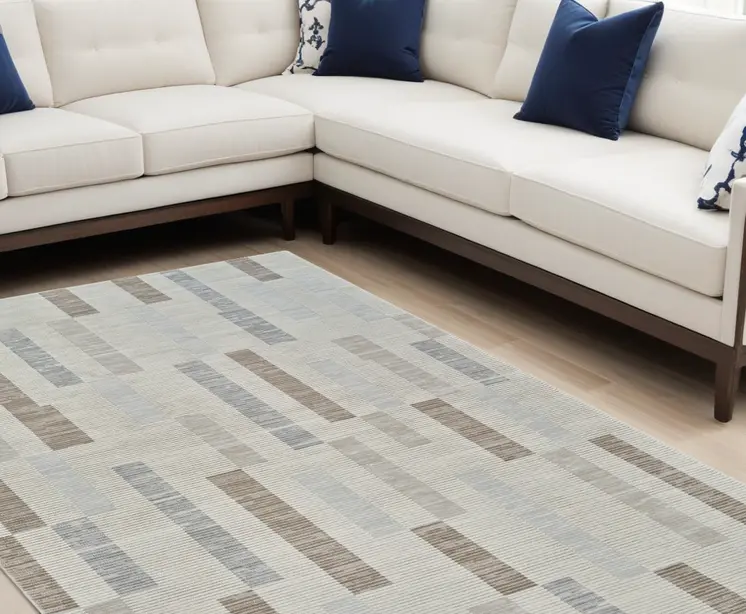 7' X 10' Beige and Brown Abstract Distressed Area Rug