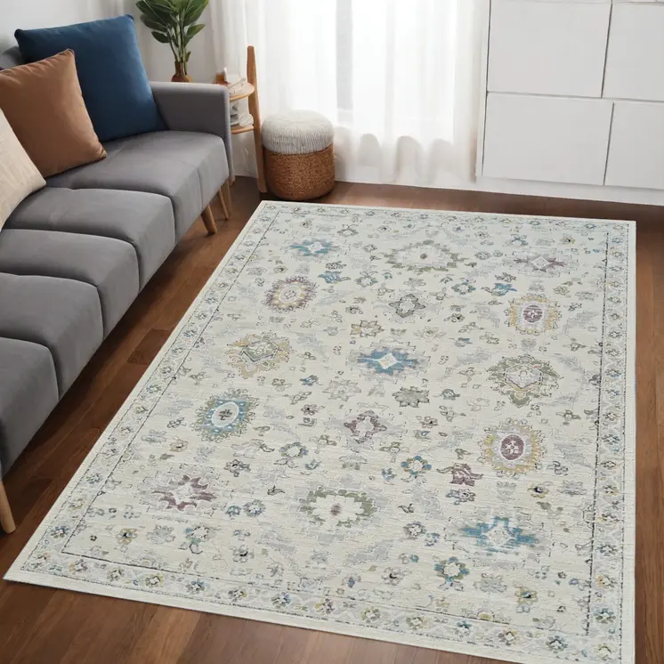 5' X 8' Cream and Beige Abstract Distressed Area Rug