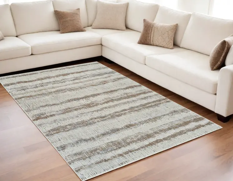 5' X 8' Beige and Brown Abstract Non Skid Area Rug