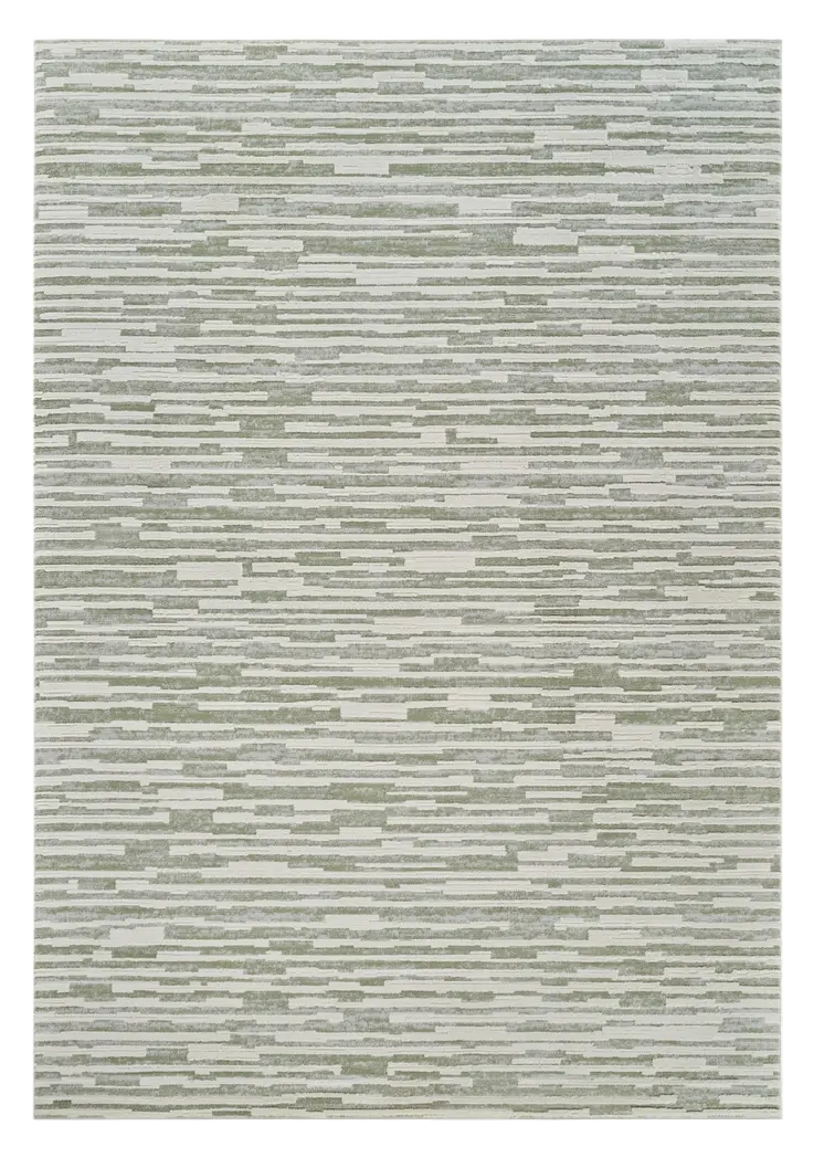 7' X 10' Beige and Green Abstract Distressed Area Rug