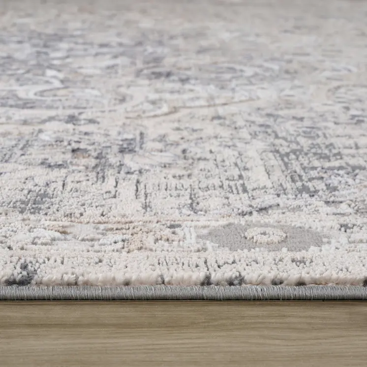 7' X 10' Gray and Beige Oriental Distressed Area Rug