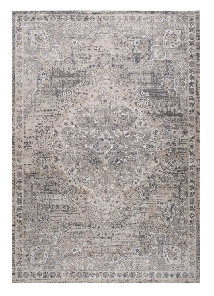 7' X 10' Gray and Beige Oriental Distressed Area Rug