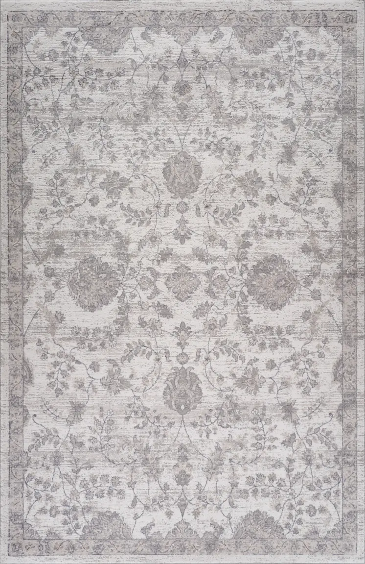 5' X 8' Beige and Gray Floral Distressed Area Rug