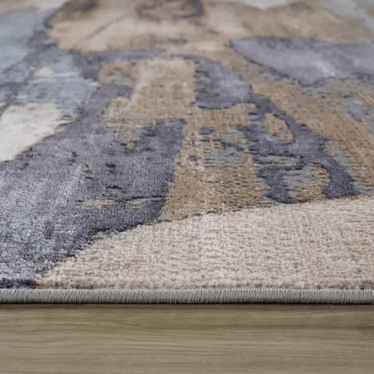 7' X 10' Gray Blue and Beige Abstract Worn Faded Area Rug