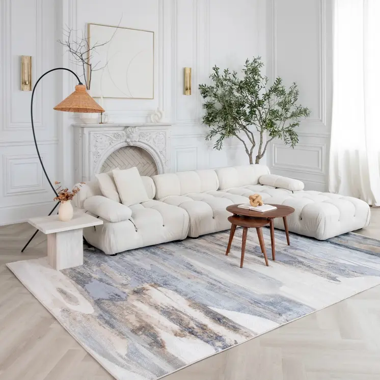 8' X 11' Blue and Beige Abstract Distressed Area Rug