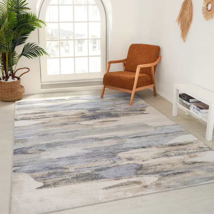 8' X 11' Blue and Beige Abstract Distressed Area Rug
