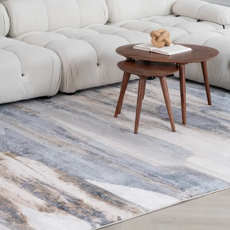 8' X 11' Blue and Beige Abstract Distressed Area Rug