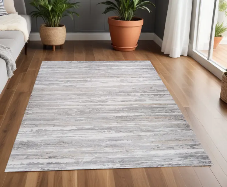 4' X 6' Gray and Beige Abstract Distressed Area Rug