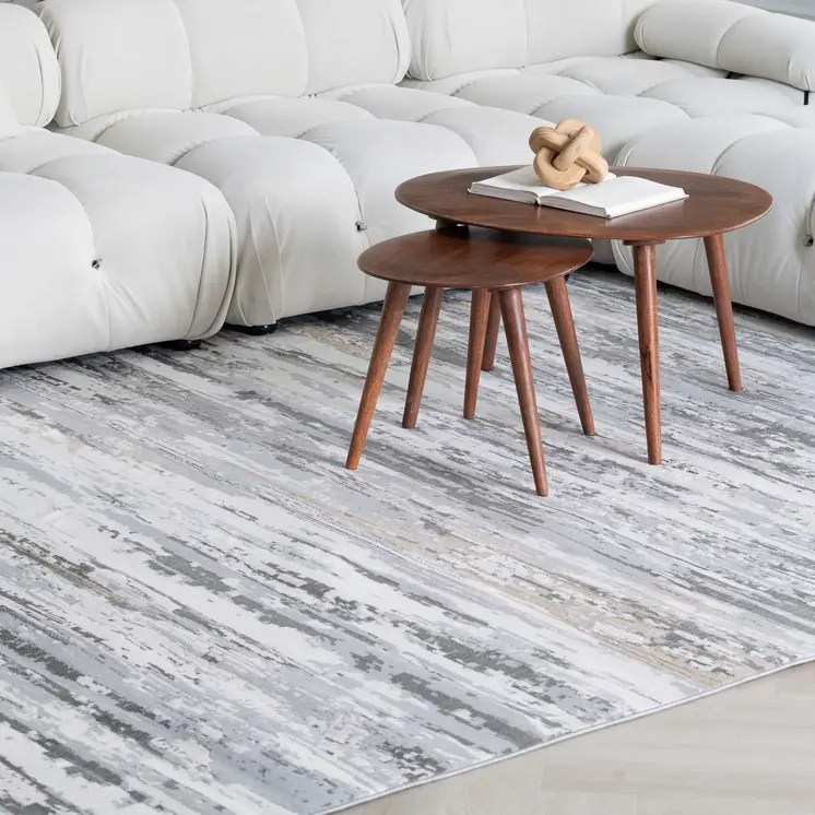 8' X 11' Beige and Gray Abstract Worn Faded Area Rug