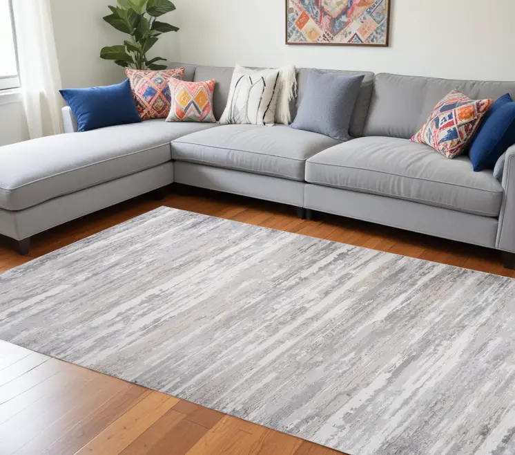 8' X 11' Beige and Gray Abstract Worn Faded Area Rug