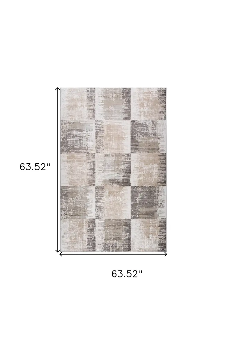 5' X 8' Beige and Brown Abstract Distressed Area Rug