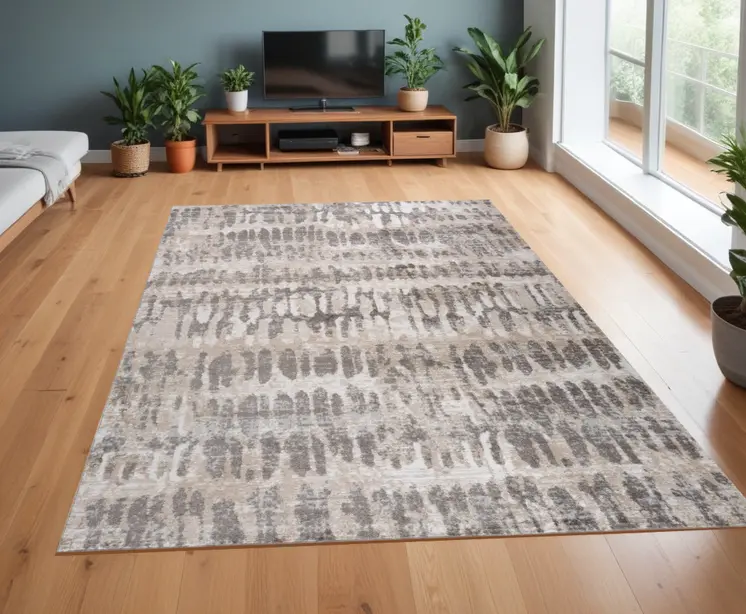 4' X 6' Beige and Brown Abstract Distressed Area Rug