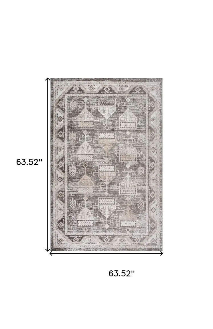 5' X 8' Beige and Brown Abstract Distressed Area Rug