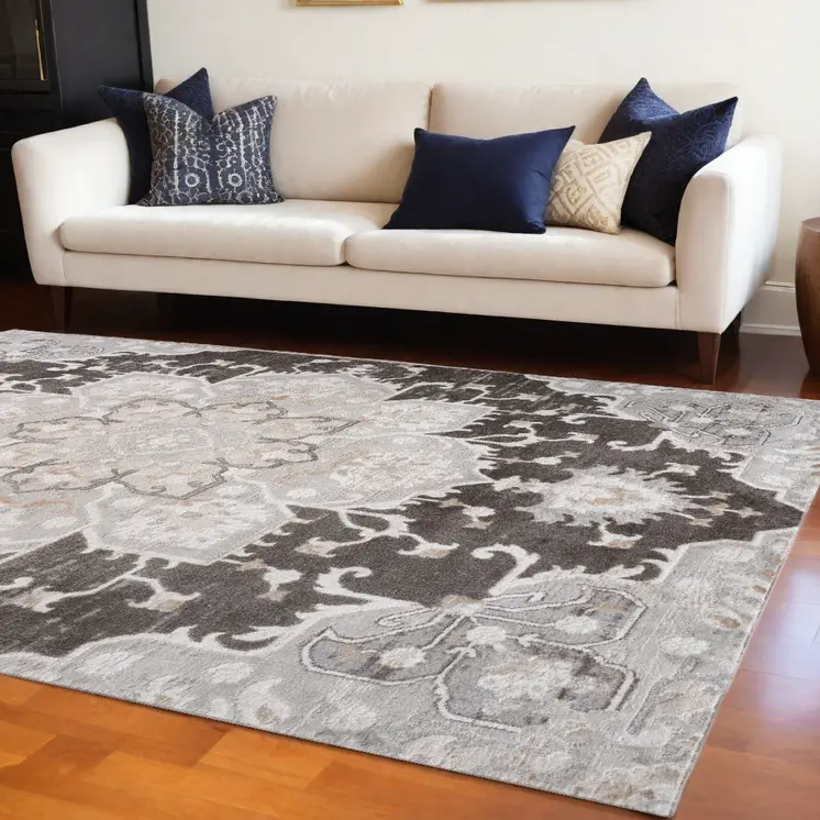8' X 11' Gray and Brown Southwestern Distressed Area Rug