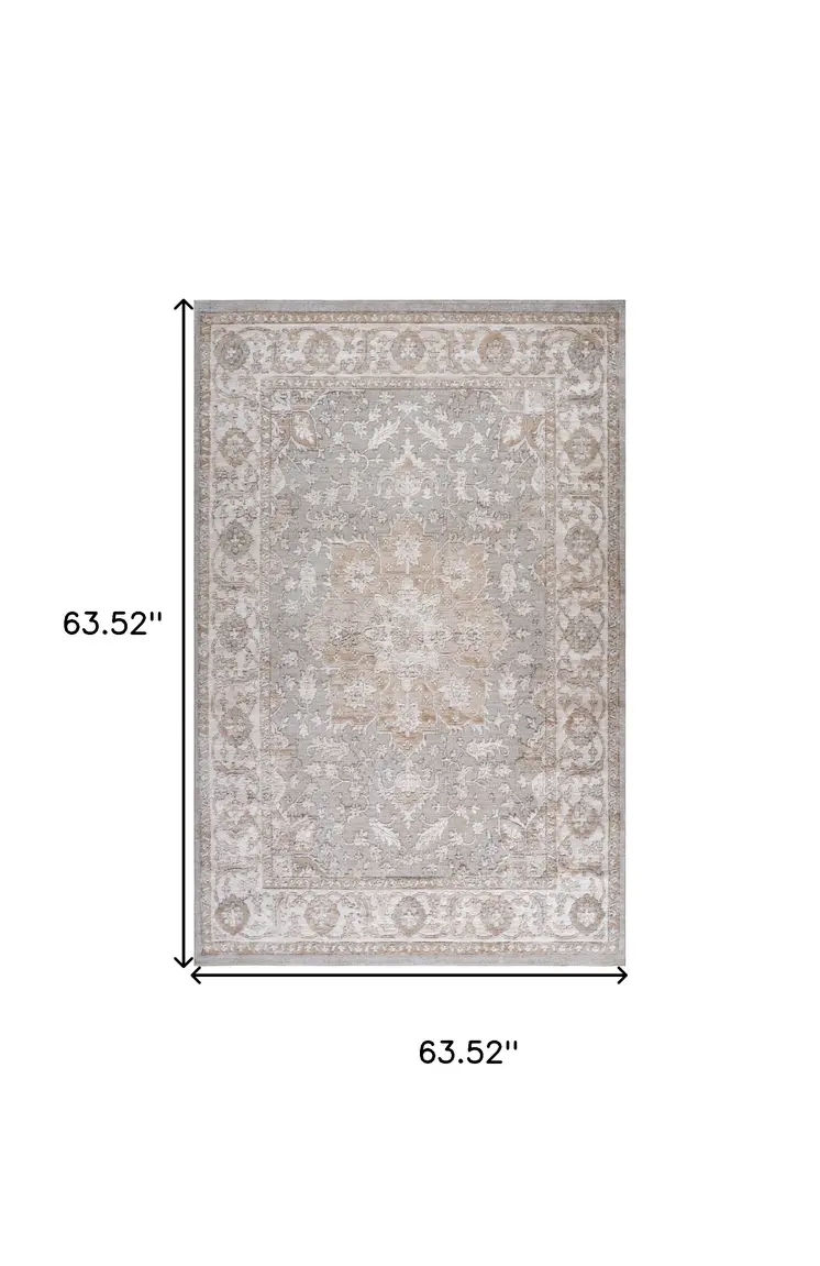 5' X 8' Beige and Gray Oriental Distressed Area Rug