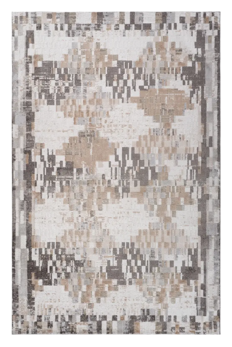 5' X 8' Cream and Brown Abstract Distressed Area Rug