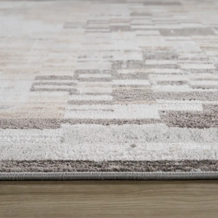 8' X 11' Cream and Brown Abstract Distressed Area Rug
