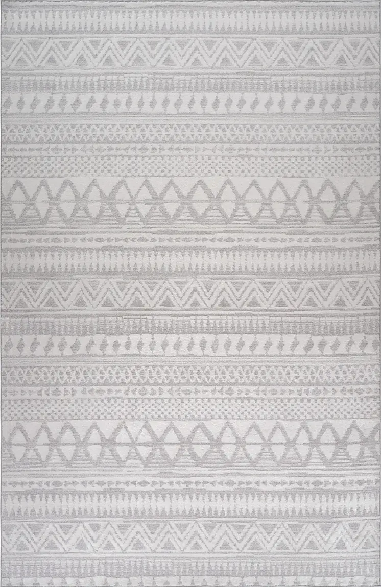 7' X 10' Gray and Cream Abstract Distressed Area Rug
