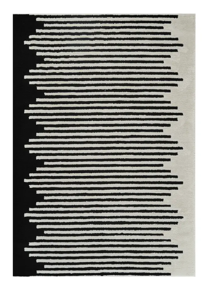 5' X 8' Cream and Black Abstract Worn Faded Area Rug