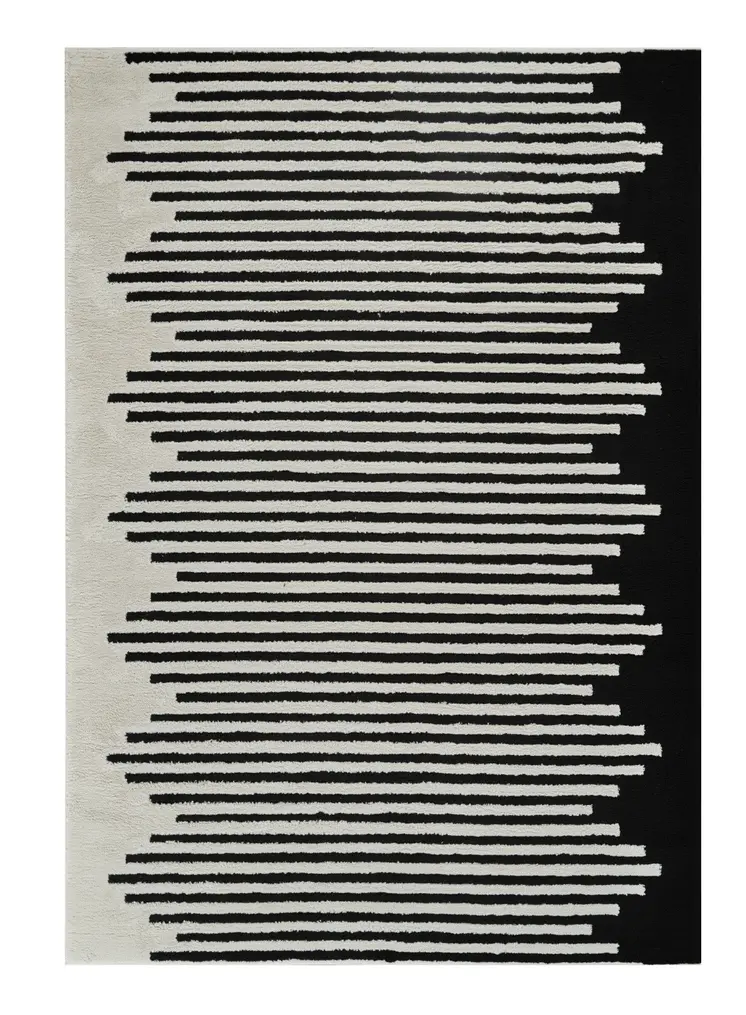 5' X 8' Cream and Black Abstract Worn Faded Area Rug