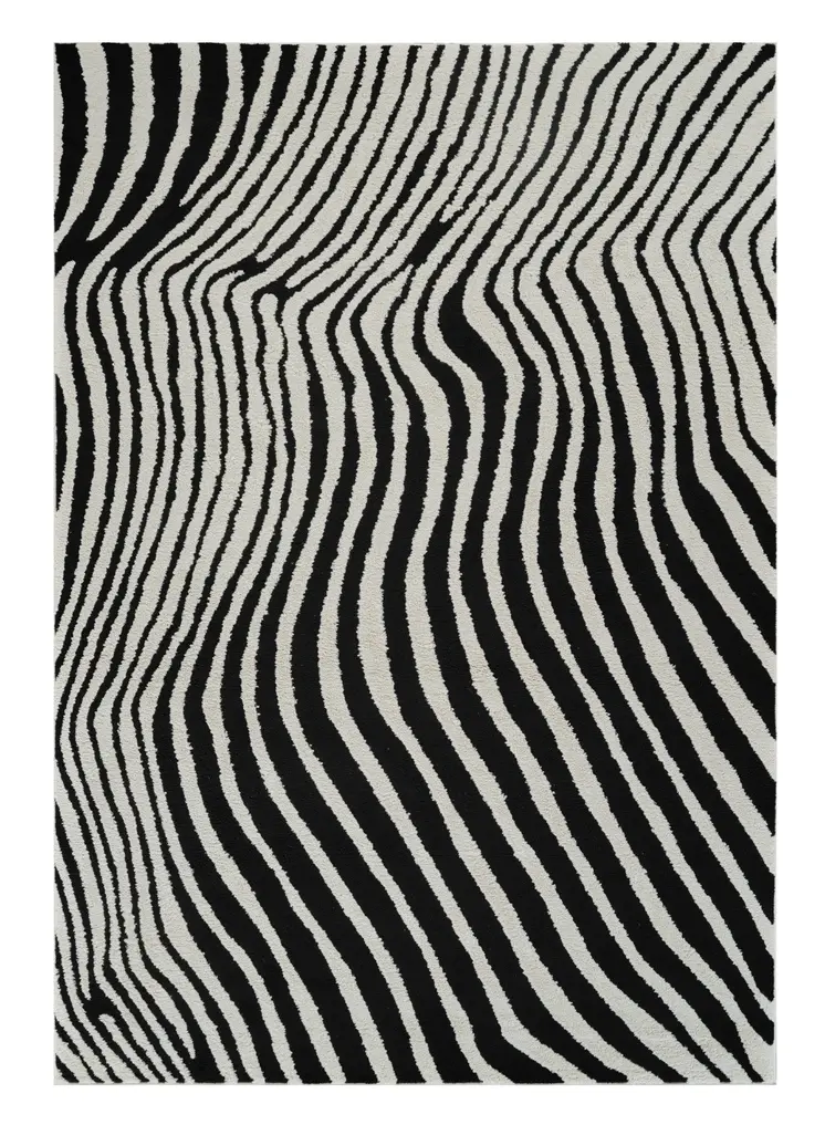 7' X 10' Cream and Black Abstract Worn Faded Area Rug