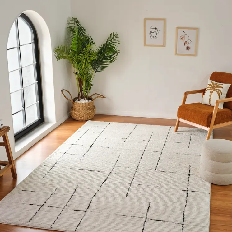 7' X 10' Cream and Green Abstract Distressed Area Rug