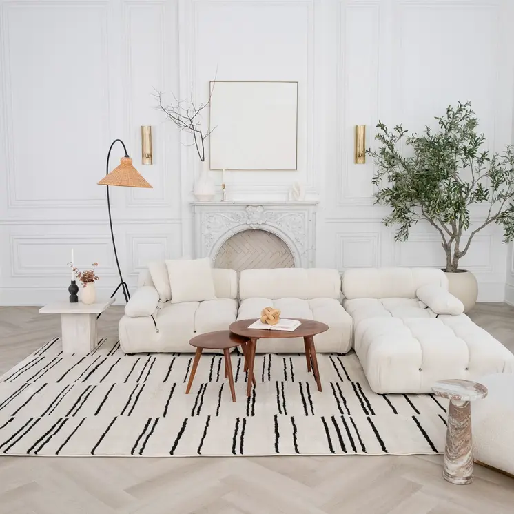 4' X 6' Cream and Black Abstract Distressed Area Rug