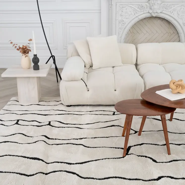 4' X 6' Cream and Black Abstract Distressed Area Rug