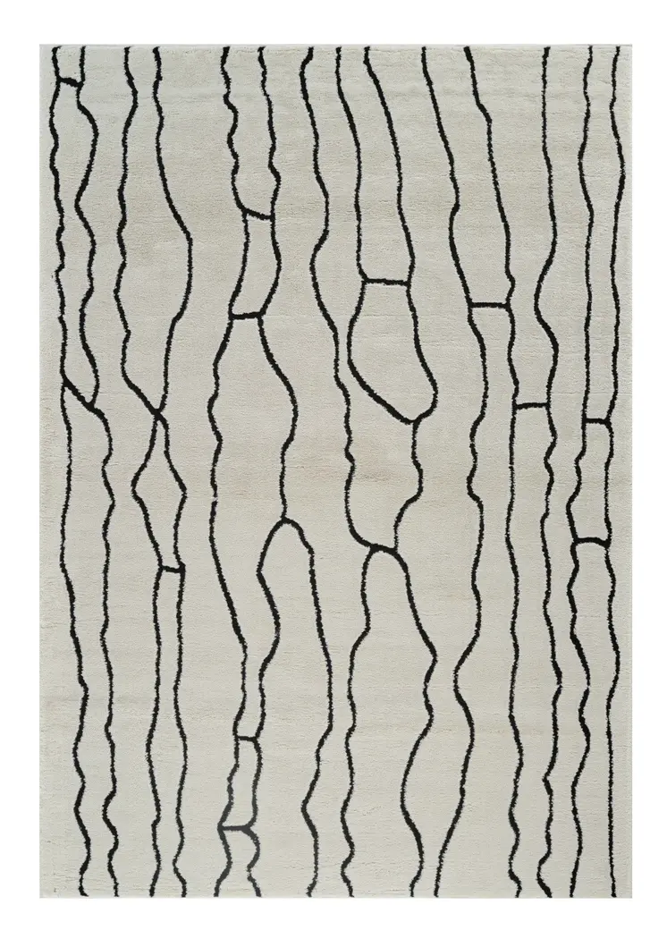 7' X 10' Cream and Black Abstract Distressed Area Rug