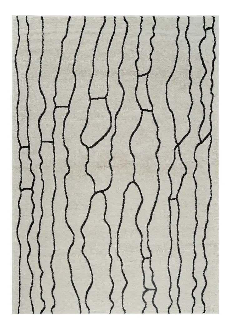 7' X 10' Cream and Black Abstract Distressed Area Rug