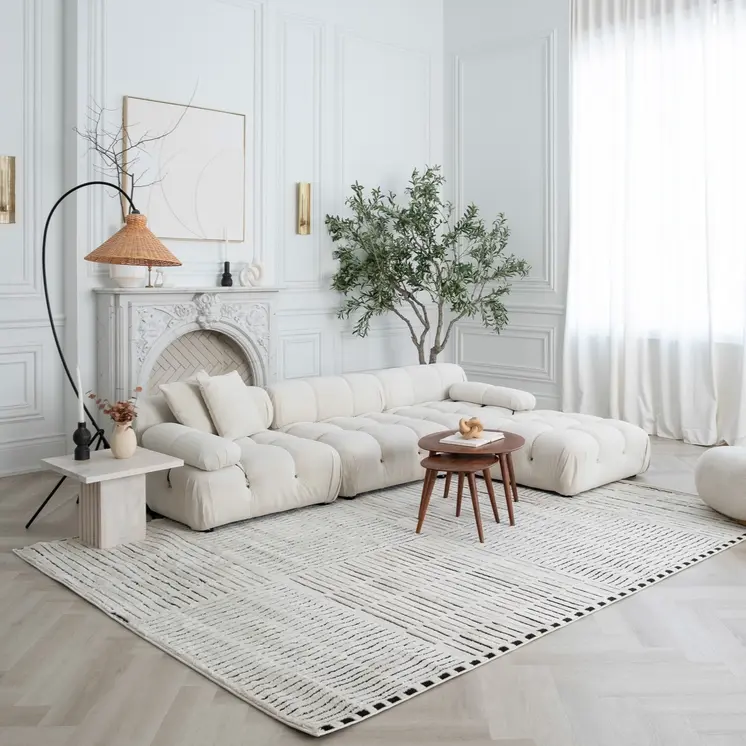 8' X 11' Cream and Black Abstract Distressed Area Rug