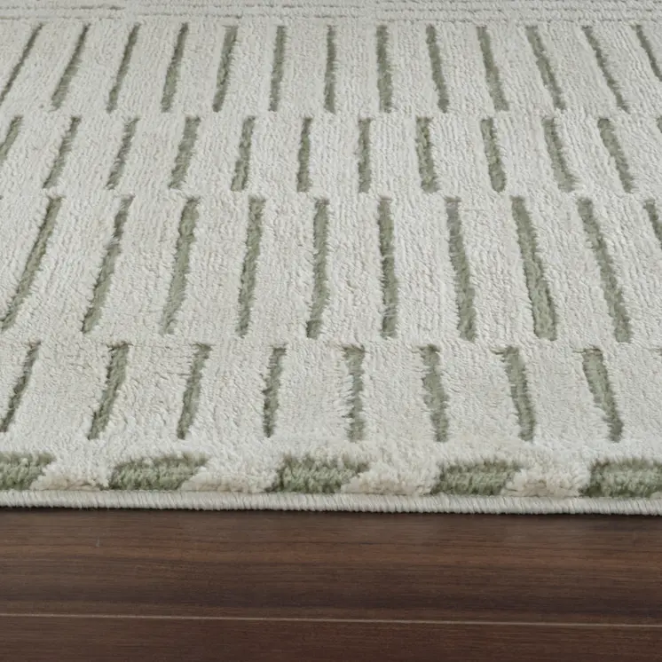 4' X 6' Cream and Green Abstract Distressed Area Rug