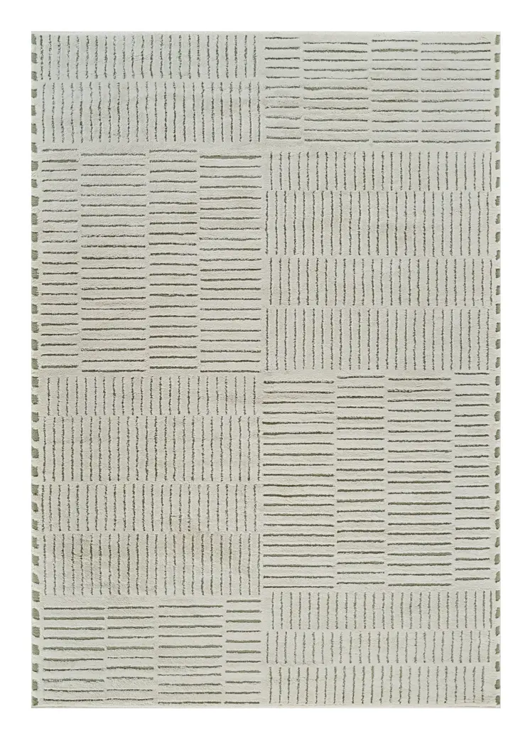 4' X 6' Cream and Green Abstract Distressed Area Rug