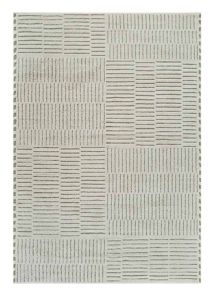 5' X 8' Cream and Green Abstract Worn Faded Area Rug