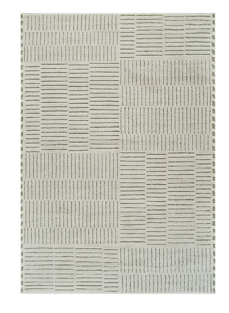 5' X 8' Cream and Green Abstract Worn Faded Area Rug